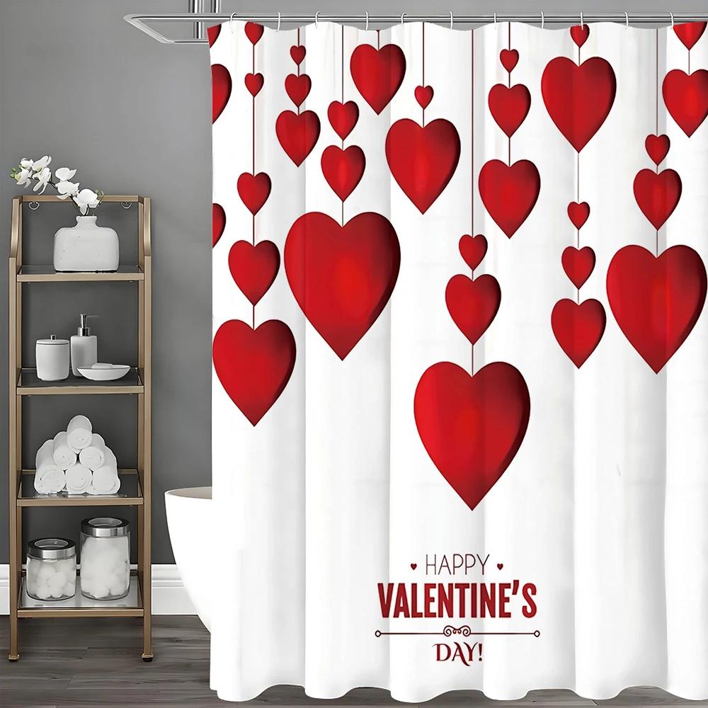 Занавеска для душа ко Дню святого Валентина, Декоративная занавеска для душа для ванной, Водонепроницаемая занавеска для душа с крючками