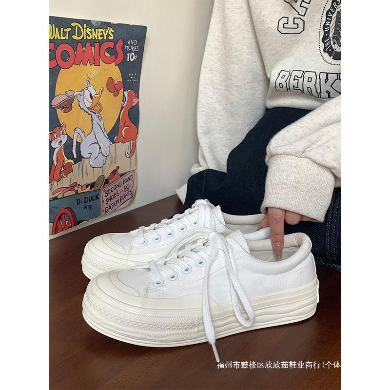 Platform Canvas Shoes Women's Dissolving Shoes Cute Japanese Big Head Shoes Spring and Autumn New Student Versatile Little White Shoes Women