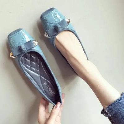 Мода Натуральная Кожа Повседневные Балетки Женская Обувь Низкий Каблук Элегантный Синий Квадратный Носок Женская Обувь Плоский Высокое Качество Обувь Мода Молодой