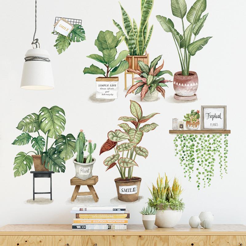 Green Leaves Wall Stickers Home Living Room Decorative Vinyl Wall Decal Plants