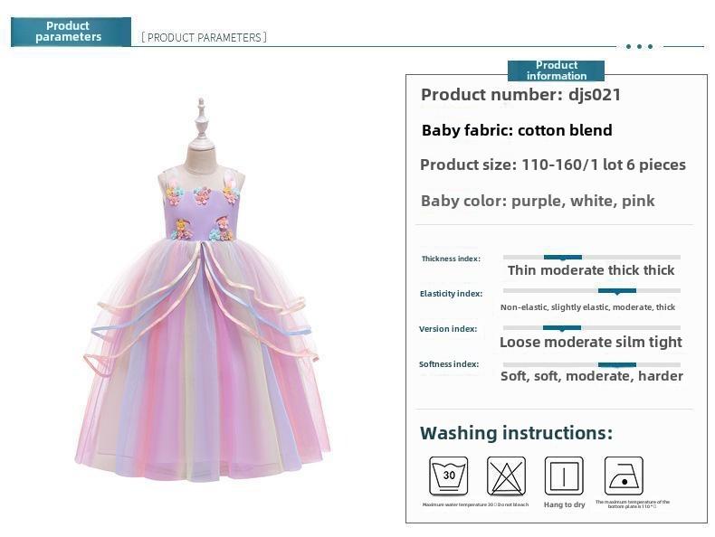 Unicorn Rainbow Mesh Dress for Girls: Festival Performance Costume