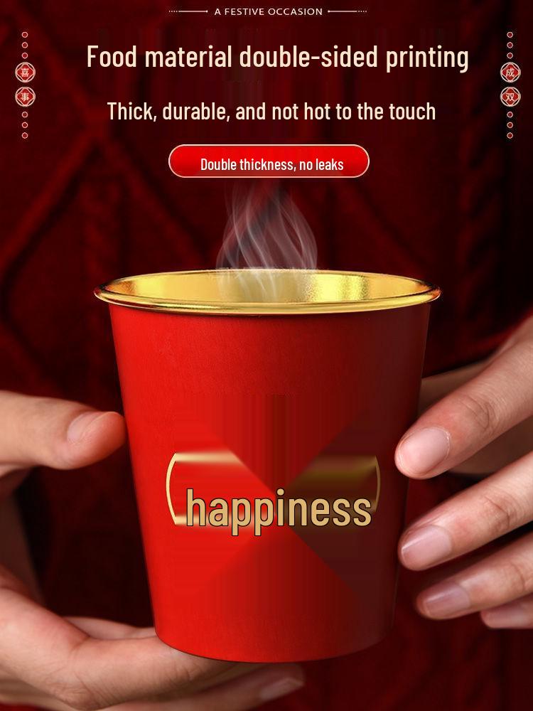 Роскошные Золотые Утолщенные Одноразовые Свадебные Чашки - Элегантные Красные Чайные Чашки для Банкетов и Домашнего Использования