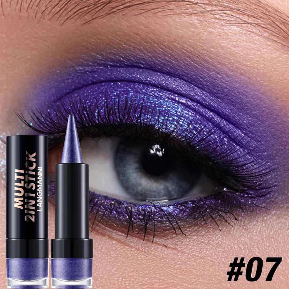 2 в 1 Пуля Перламутровые Тени для век Карандаш-заостренная подводка для глаз Карамельно-коричневый Черный Тени для век Макияж Шелковистые Гладкие Водостойкие Стойкие Тени для век