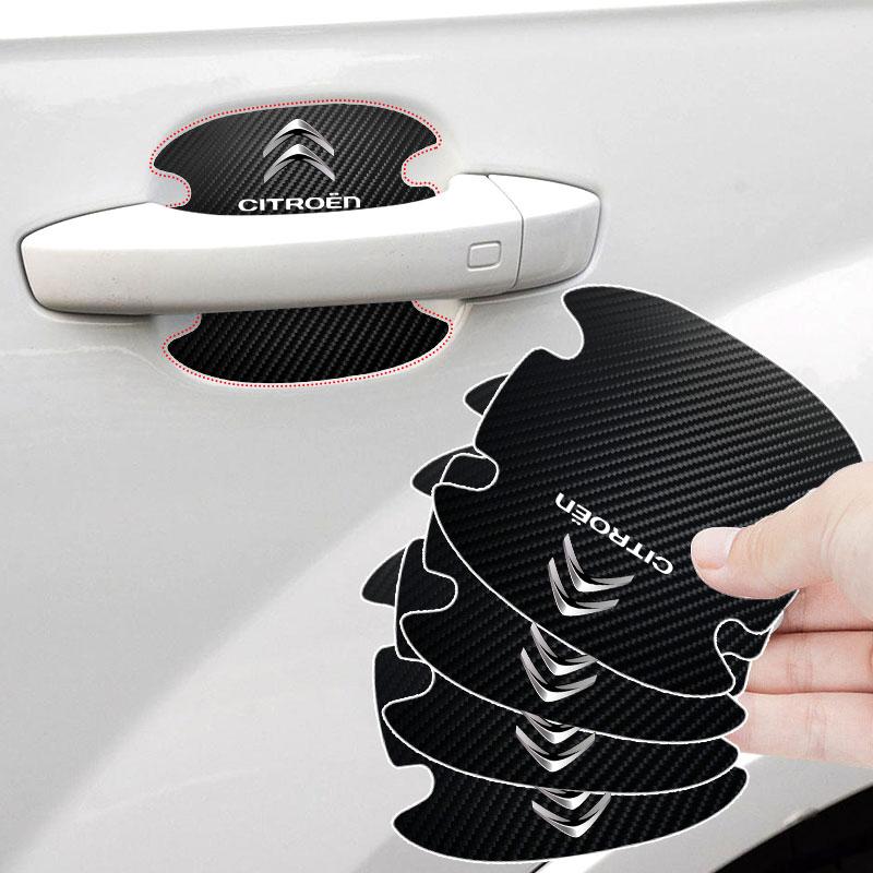 4PCS Car Door Handle Protection Sticker Emblem Styling For Citroen C1 C3 C4 C5 C6 2CV VTS Picasso Cross Cactus RD3 C4L DS3 DS4 5
