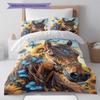 Brown Horse Sunflower Blue Butterfly Print Duvet Cover Set 3 Pieces Floral Animal Bedding Set Bedroom Home Decor Bedding Without Pillow Core Comforter