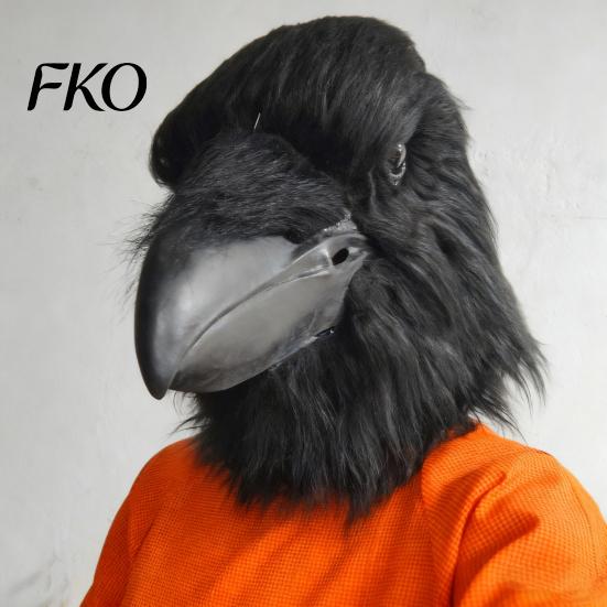 Breathable Halloween Party Mask Raven Mask, Realistic Plush Bird Full Head Latex Dark Vintage Photography Prop Steampunk Cosplay Costume, Long