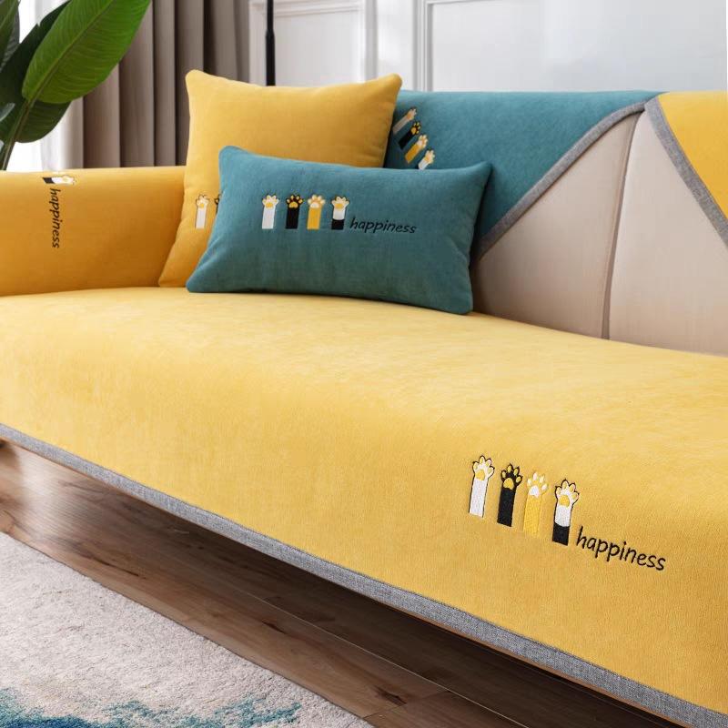 Soft Chenille Embroidered Sofa Towel Universal Sectional Anti-cat Scratch Sofa Cover Anti-slip Couch Cover for Living Room