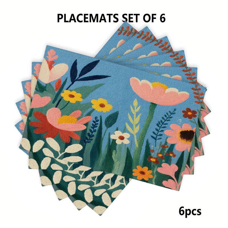 4/6pcs Rectangular Placemats - 12X18 Inch Pastoral Style Floral Print Heat-Resistant Table Mats