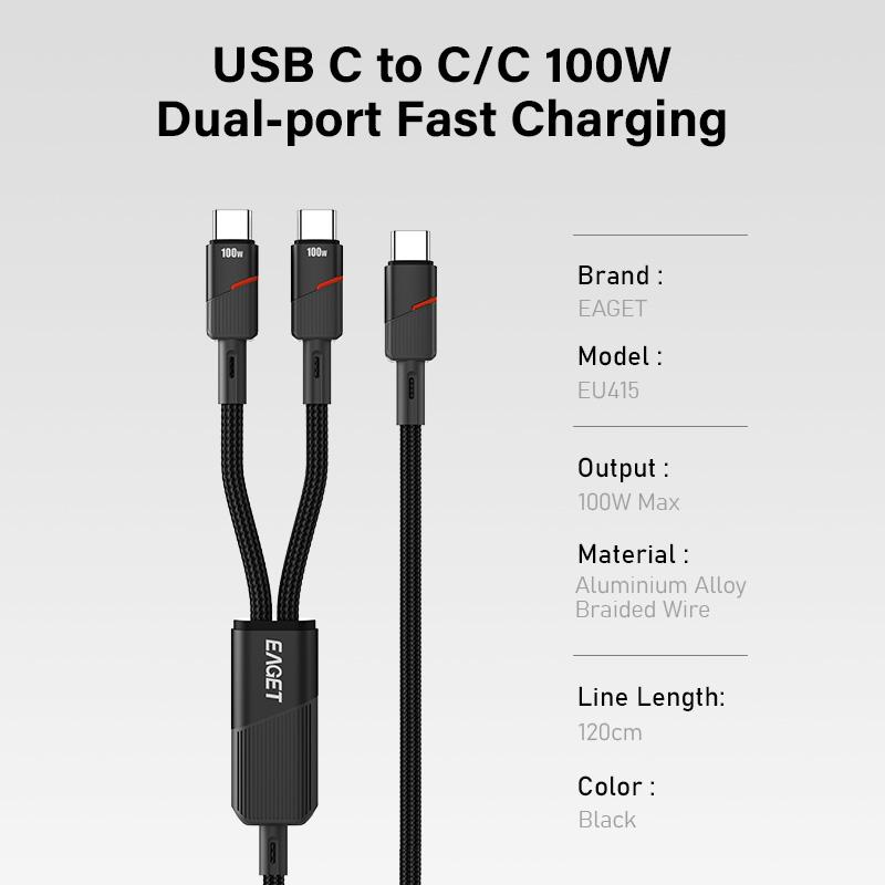 USB C Cable 100W 4 Ft 2-in-1 USB C To USB C Cable Fast Charging for iPhone 16/16 Pro Max/Plus Series,MacBook Air/Pro,iPad,and More