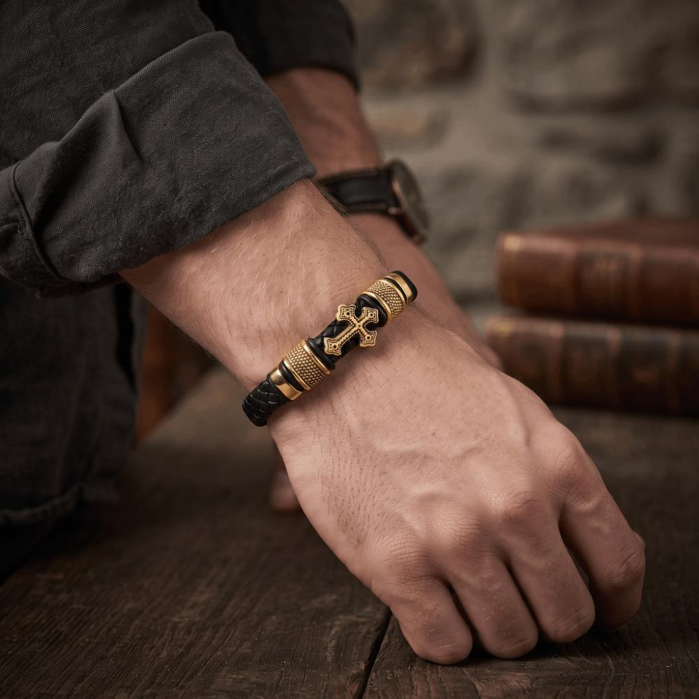Hand-woven Cross Bracelet Multi-layer Charm Bracelet Gentleman Leather Bracelet Men