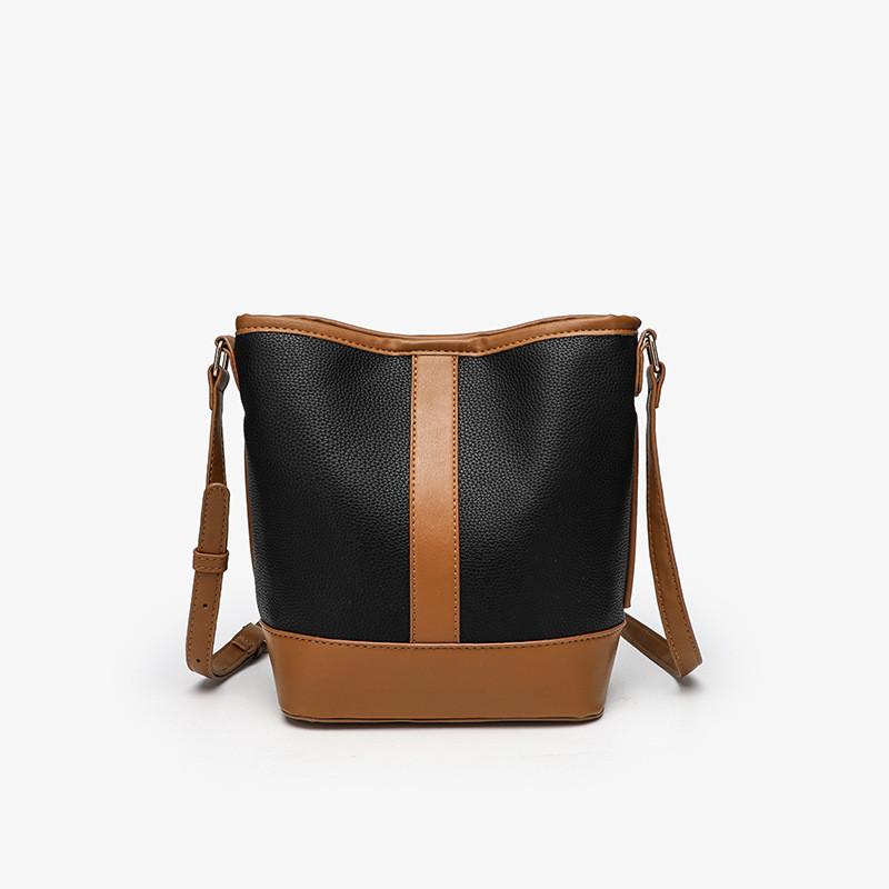 IELGY Ladies Bucket Bag Retro Fashion Simple Korean Version All-Match Stitching Messenger Bag