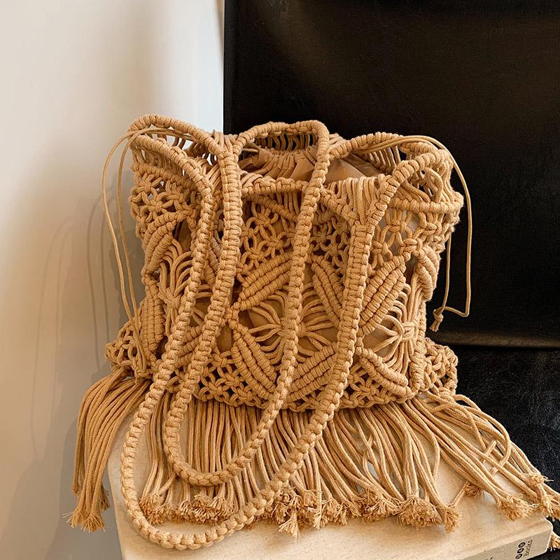Корейский шик ретро плетеная женская сумка бохо стиль сумка с кисточками дорожная сумка для отпуска пляжная сумка большой вместимости