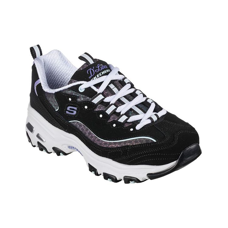 Skechers DLites 1.0 Светящаяся Дорожка Кожаные Ретро Низкие Папины Кроссовки Женские кроссовки Черный Белый 149268-BKMT