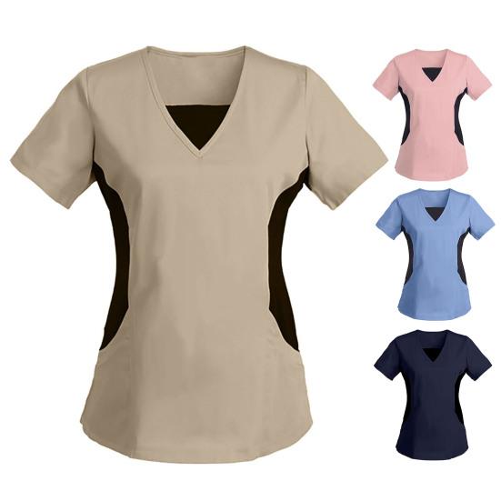 Топ для медсестры с v-образным вырезом контрастного цвета, с короткими рукавами, свободный мягкий дышащий пуловер, повседневная одежда, одежда для работников по уходу