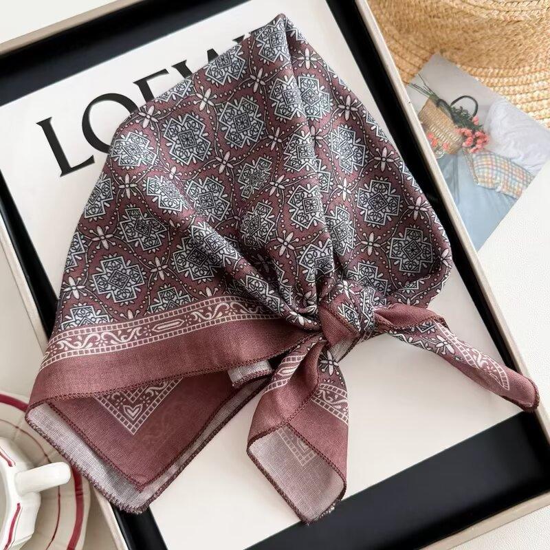 French polka dot hair accessories flower cotton and linen silk scarf square scarf high-end sunscreen neck scarf headscarf scarf