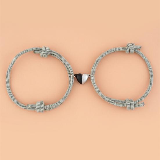 2Pcs/Set Rope Bangle Fade-proof Fine Workmanship Nice-looking Magnetic Heart Pendant Bracelet for Couple