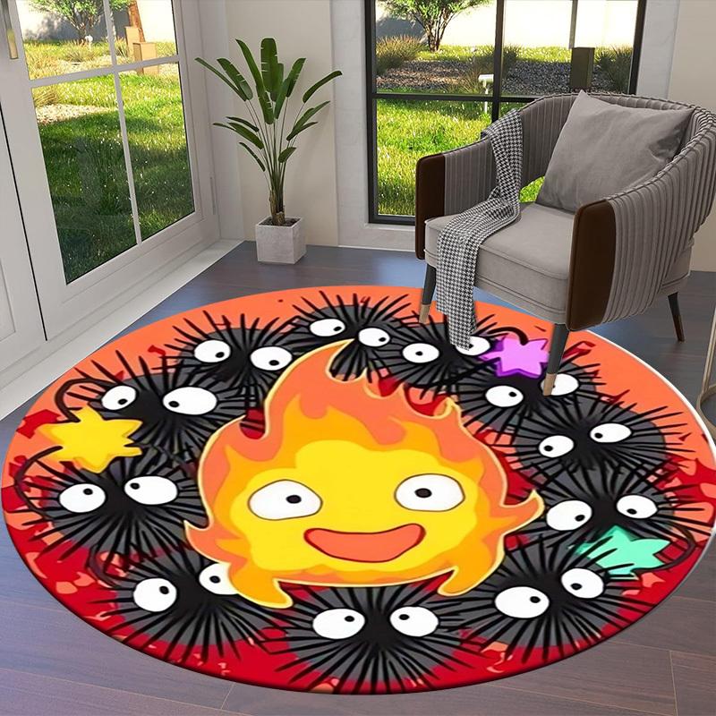1pc Flame Monster with Spiky Eyes Round carpet, Made of Polyester,Perfect for Decorating Office Chairs, Living Rooms fplt145