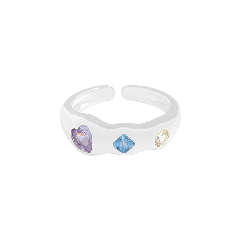 JWER Luxury Colorful Zircon Heart-Shaped Adjustable Ring for Women Retro Index Finger Elegent Crystal Ring Party Jewelry Gifts