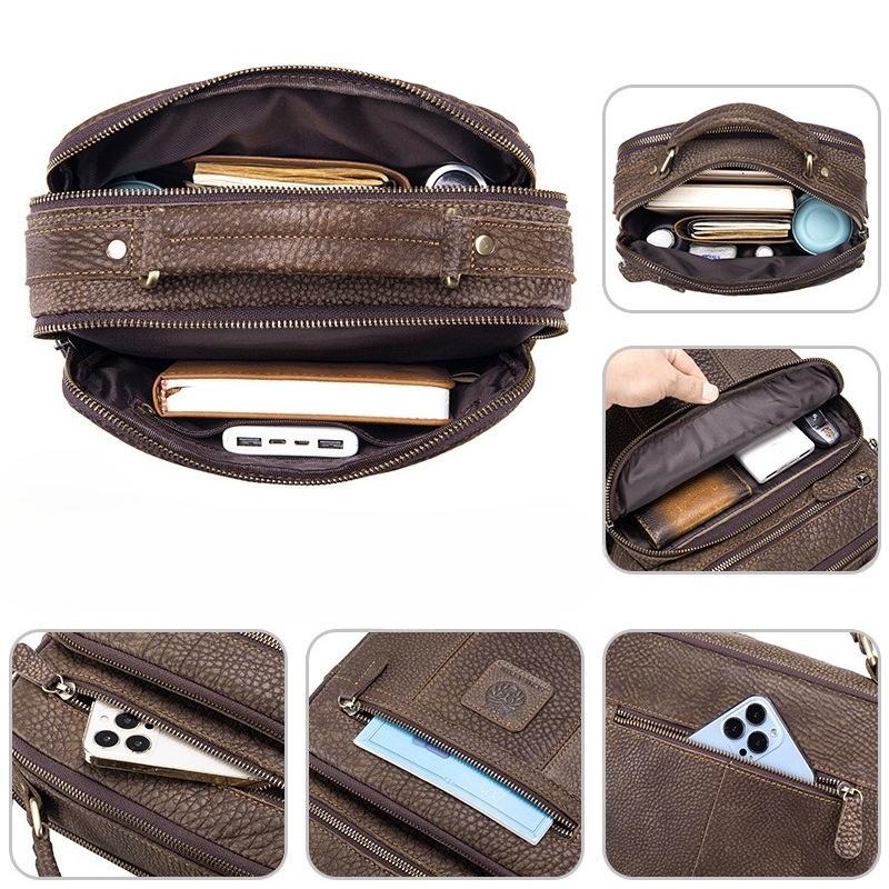 Сумка через плечо из коровьей кожи, Ретро сумка кроссбоди из натуральной кожи, Мужская сумка большой вместимости