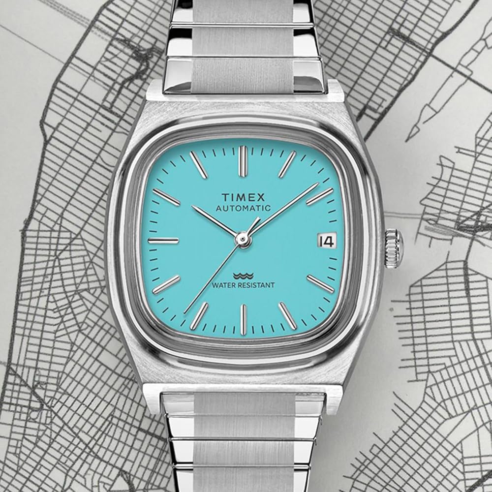 TIMEX TW2Y07300 Унисекс Автоматические Часы, Водонепроницаемость 5 АТМ, Пластик с Светло-Голубым Циферблатом и Корпусом из Нержавеющей Стали [Параллельный Импорт]