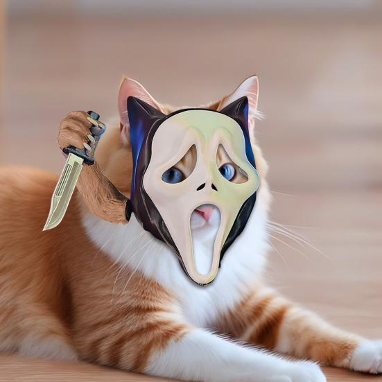 Spooky Cat Mask Pets Screaming Ghost Cosplay Mask Creepy Ghost Cat Mask for Cosplay Halloween Costume Party Dress-up