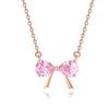 Necklace K18 Gold Ribbon Pink Picked Zirconia Pendant Bowknot Day Christmas Birthday Anniversary Wedding Women Popular Present Jewelry Gift Wrapping