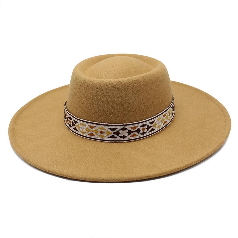 Vintage Ethnic Style Wool Felt Wide Brim Unisex Hat