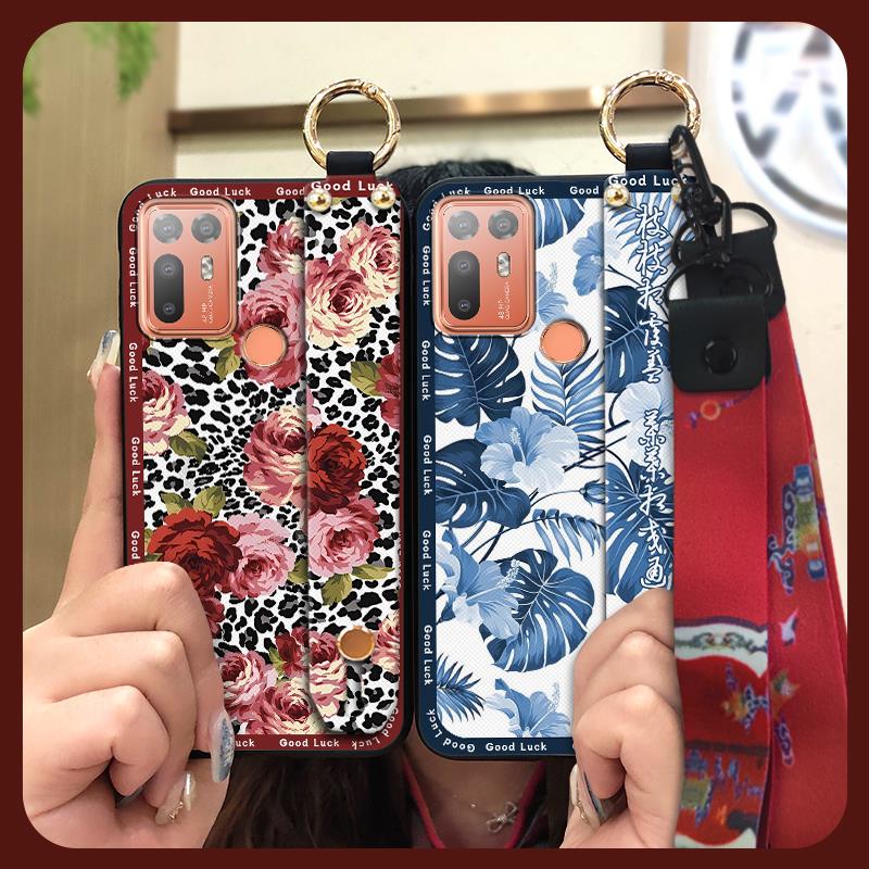 Lanyard Fashion Phone Case For HTC Desire 20 Plus/D20+ Kickstand Wristband Shockproof Waterproof Wrist Strap Silicone