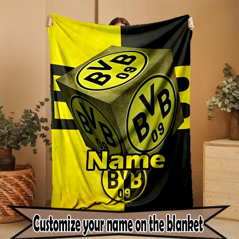 Custom Name Personalized Borussia Dortmund Print Blanket, Home Decor, Bedroom, Sofa, Camping, Couch, Gifts for Birthday ChristmasEnthusiasts
