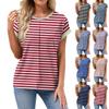 Women's Spring/Summer Leisure Stripe Printed Round Neck Short Sleeve Loose T-shirt