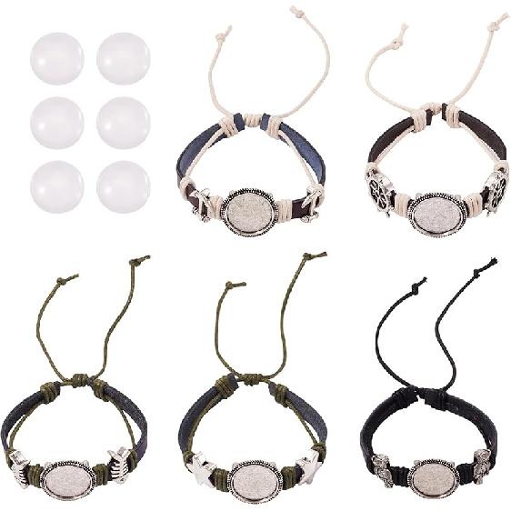 14 шт. Браслет из ПУ-кожи с безелем, заготовка для лотка, основа для браслета, 26,5 мм, регулируемый круглый лоток, наборы для браслетов со стеклянными кабошонами для DIY