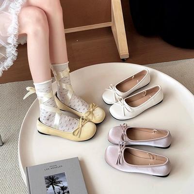 Туфли Мэри Джейн с бантом, весна-лето, новые модные женские туфли с плоским носком, одинарные туфли с круглым носком, универсальные одинарные туфли
