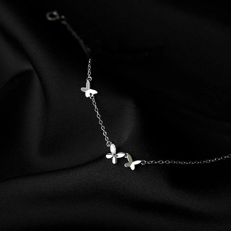 925 Sterling Silver Link Chain Zircon Butterfly Charm Bracelet for Women Girls Party Jewelry Pulseras Mujer Sl190