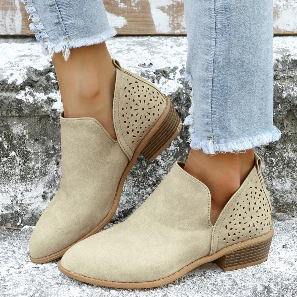 Женские ботильоны с V-образным вырезом до щиколотки, туфли с массивным каблуком и острым носком с вырезами, женская обувь