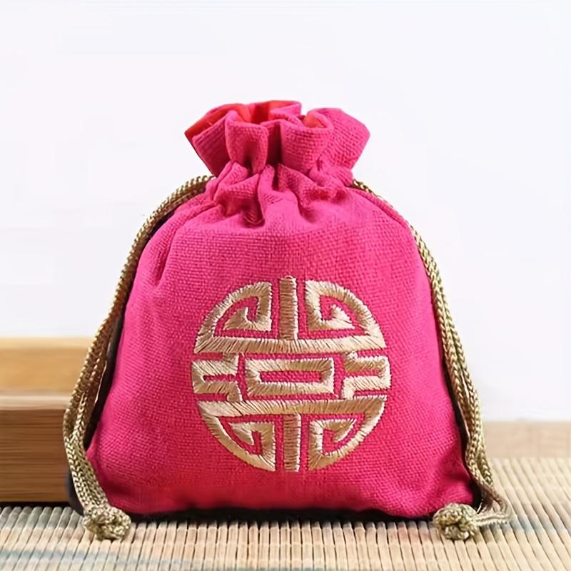 Vintage Style Embroidered Cotton Blend Jewelry Bag Bracelet, Bead and Small Item Storage Bag, Traditional Chinese Design