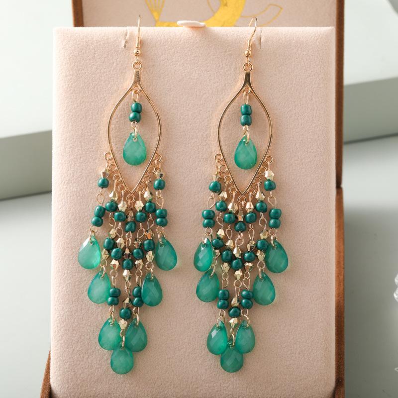 Classic Vintage Long Water Drop Earrings for Women Bohemian Creative Multilcolor Temperament Ethnic Earring Vacation Jewelry