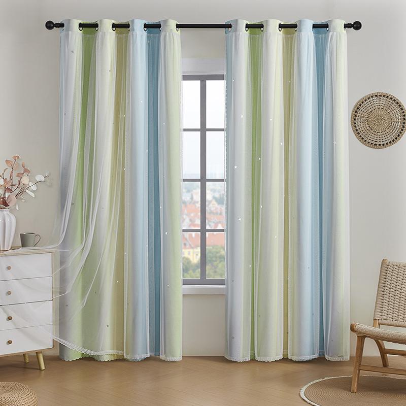 Двухслойные градиентные радужные шторы блэкаут с вырезами в виде звезд для детской комнаты, спальни, гостиной