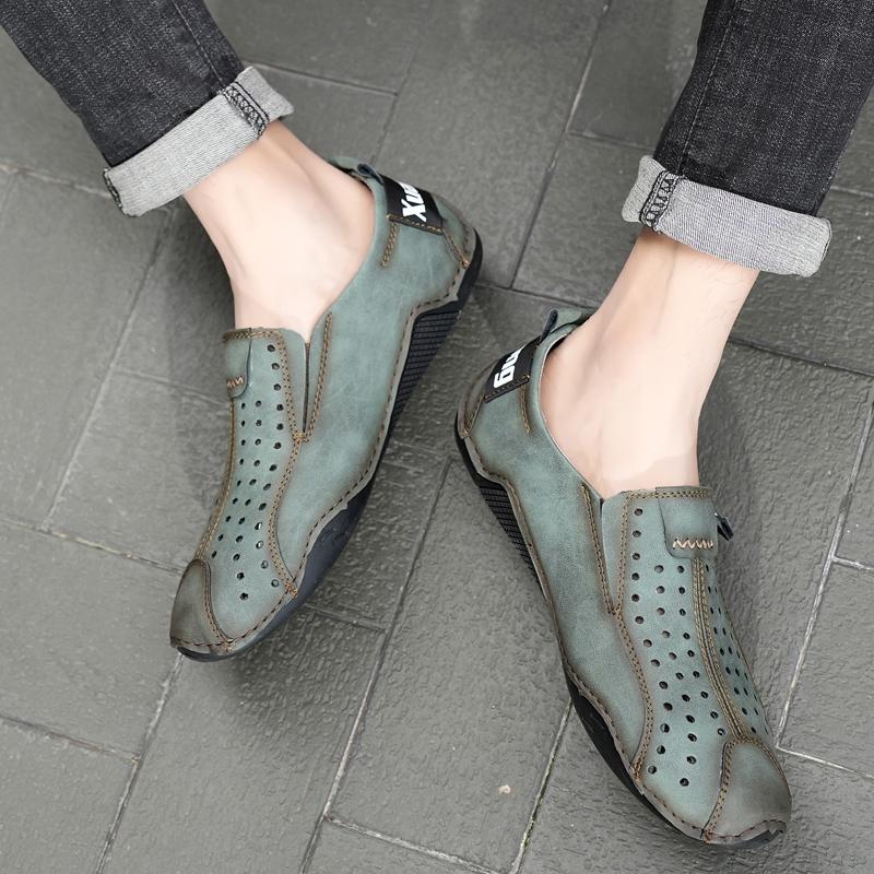 Модные ажурные летние мужские сетчатые туфли из натуральной кожи с мягкой дышащей подошвой для мужчин, для взрослых, для ходьбы, повседневная, удобная, повседневная обувь 2025