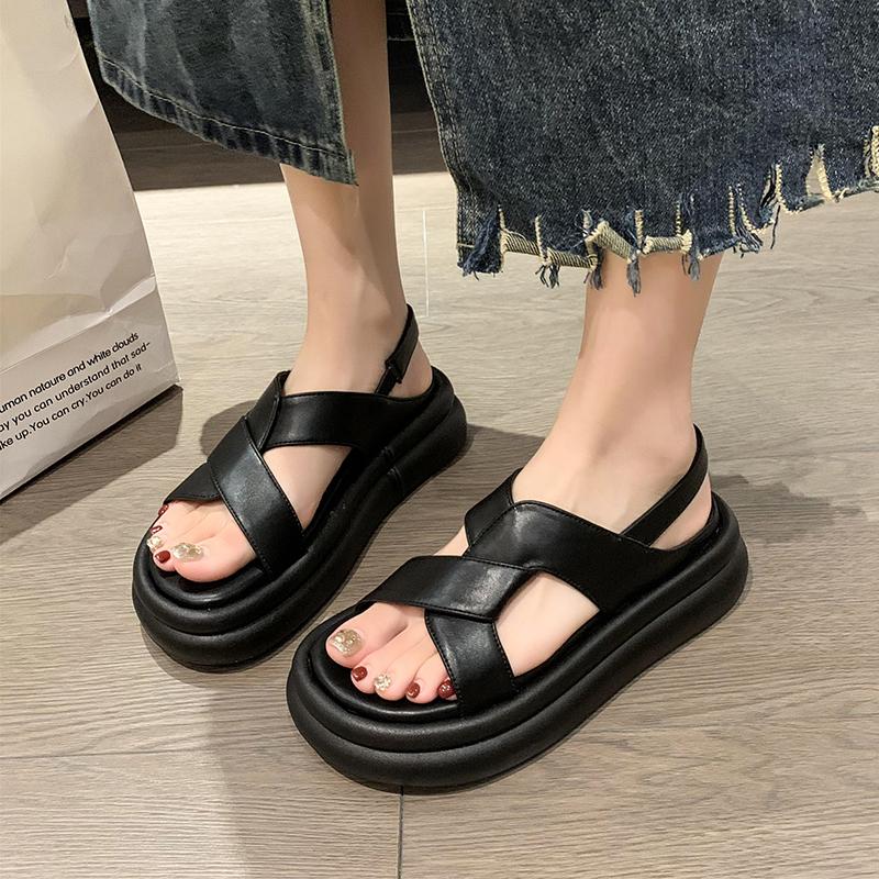 Новые летние повседневные модные кроссовки на платформе, удобные нескользящие женские сандалии на плоской подошве с удлиняющей подошвой