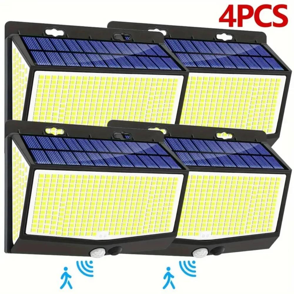 4PCS 468 LED Solar Motion Sensor Wall Lights Waterproof 3 Modes Security Solar Powered Lamp Outdoor Lighting for Garden Yard Path Garage