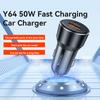 YESIDO Y64 50 Вт Автомобильное зарядное устройство с двумя портами USB+Type-C Быстрая зарядка Адаптер для прикуривателя