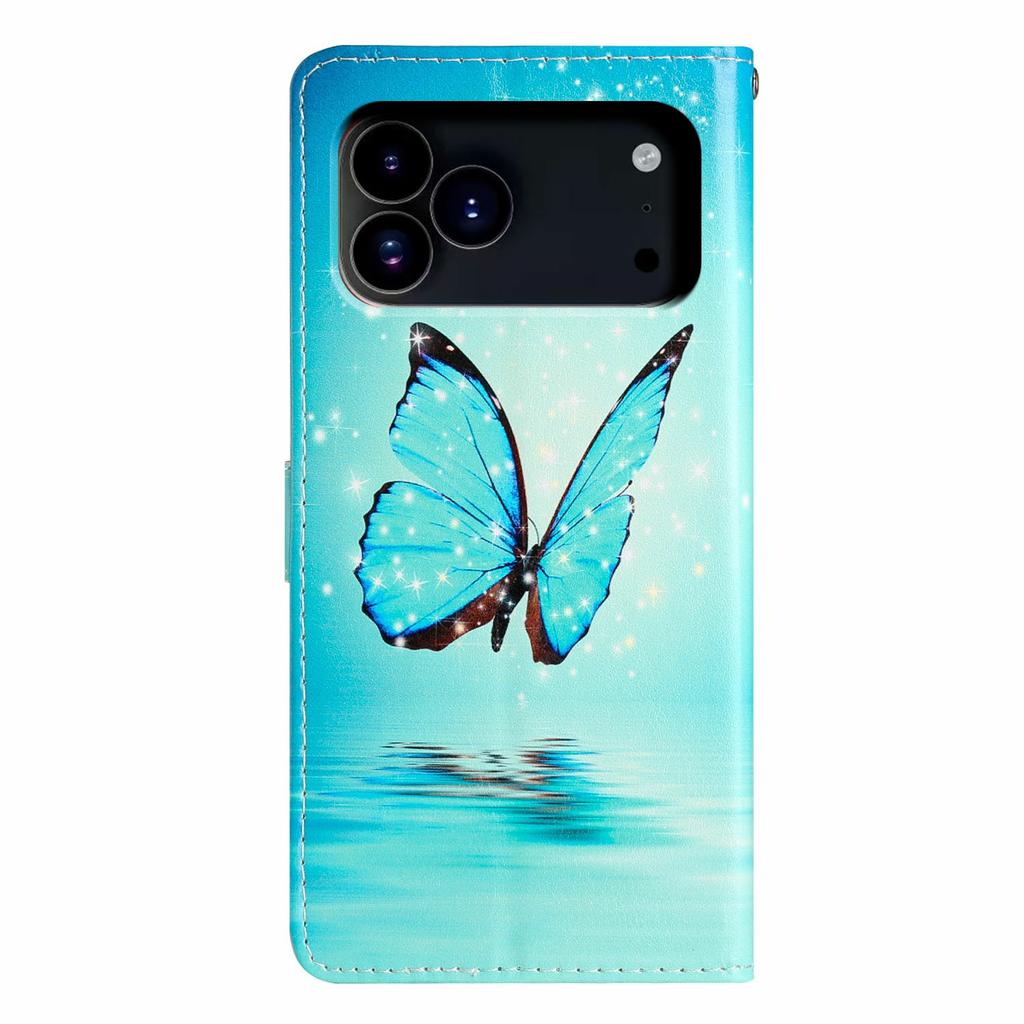 Для iPhone 17 Pro Чехол-кошелек с принтом под кожу PU, подставка, чехол для телефона с ремешком