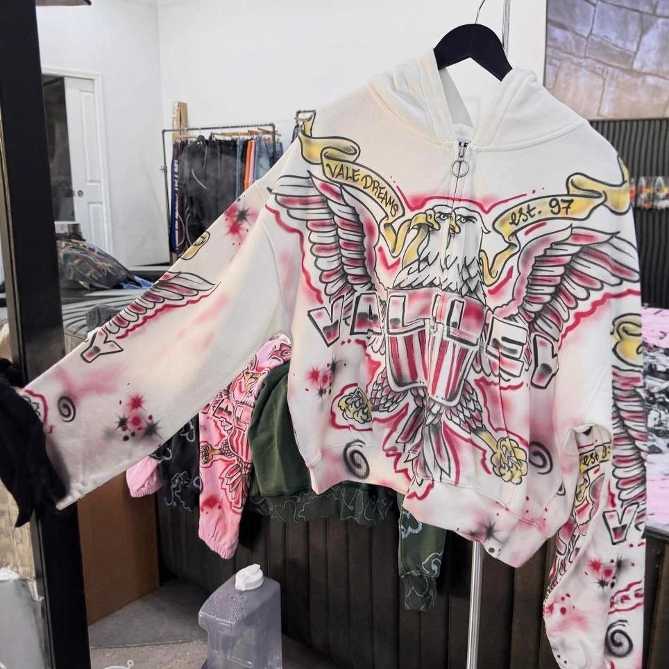 European and American cross-border trend sweater pink casual graffiti European and American jacket new clothes coat
