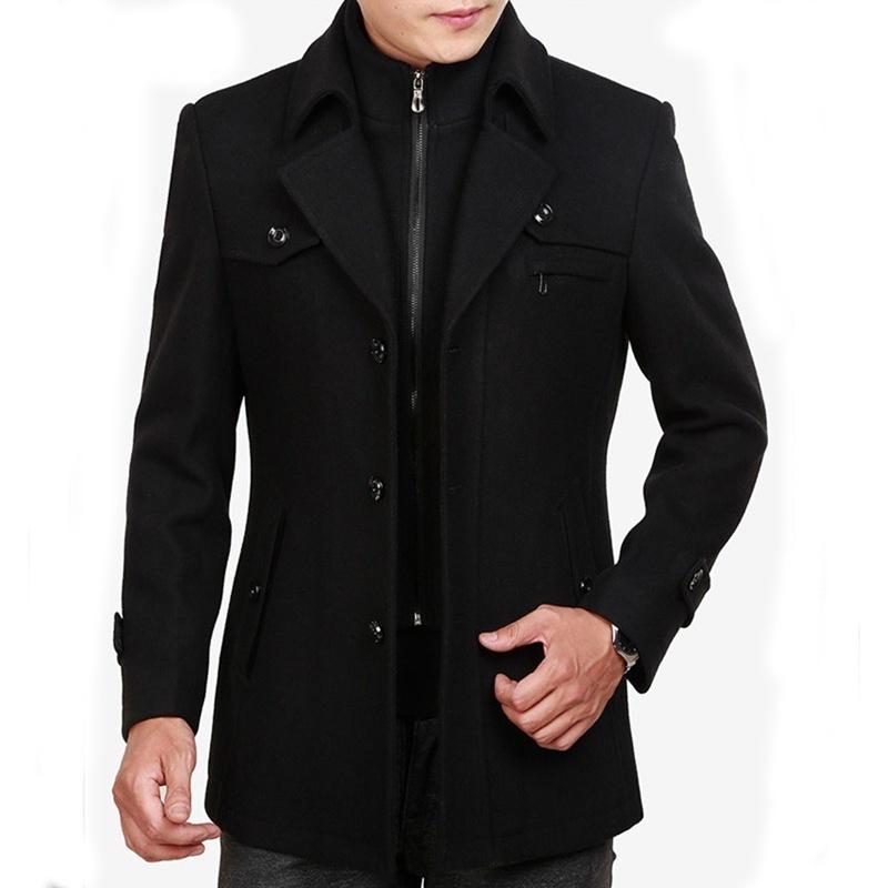 Winter Trench Coat for Men Fashion Mens Jackets Version of Woolen Men's Jacket Double Collar Warm Woolen Coat