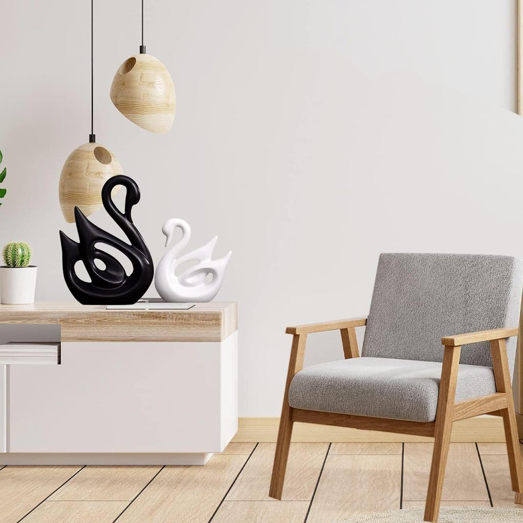 Домашний декор Пара лебедей на удачу | Керамические фигурки с матовой отделкой Pro (Набор из 2 шт., средний, белый и черный)