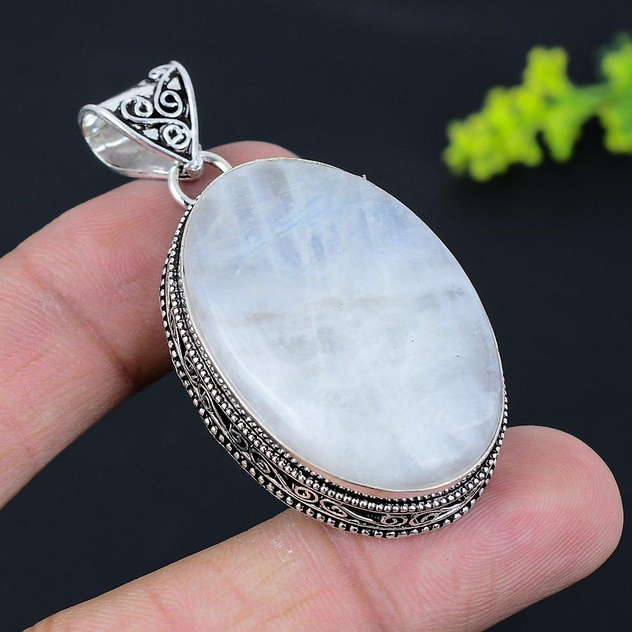 Радужный Лунный Камень Драгоценный Камень Ручной Работы Подвеска из Стерлингового Серебра 925 пробы 2.29" q0d08