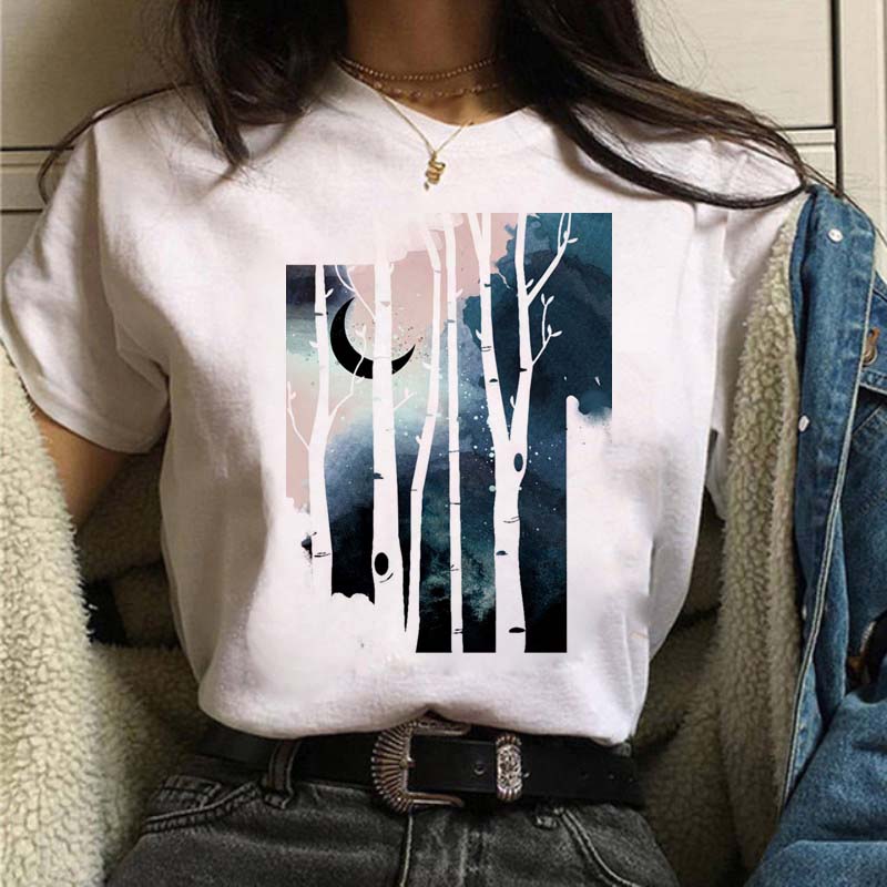 Вселенная планеты Принт Футболка Женская Эстетическая Kawaii Графическая Футболка Женская Футболки Топы Ретро Черная Футболка Женская Одежда 2023