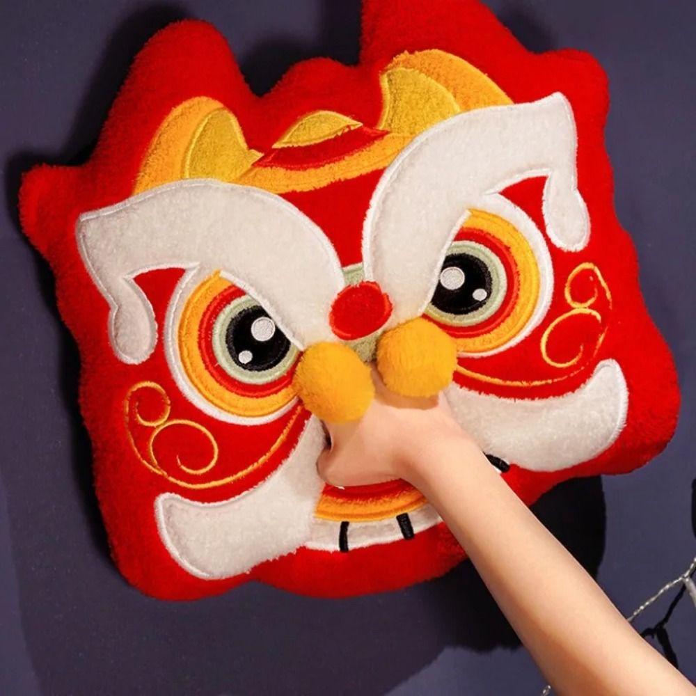 Dancing Lion Gold Ingot Plush Cushion New Year Koi Fish Embroidery Pillow Christmas