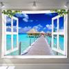 Beautiful Beach Scenery Window Painting Tapestry Wall Hanging Art Background Home Decor Aesthetics Outdoor Garden Poster
