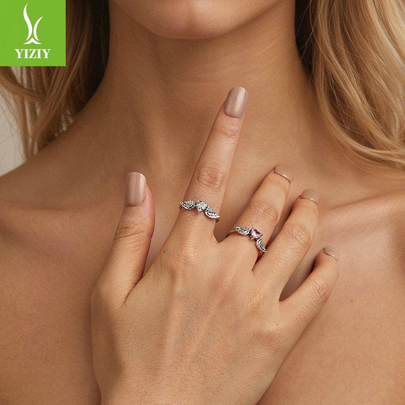 Кольцо и браслет Yin Ziyun с розовым цирконом 'Крылья любви', серебро 925 пробы, мечтательный дизайн, SCR874